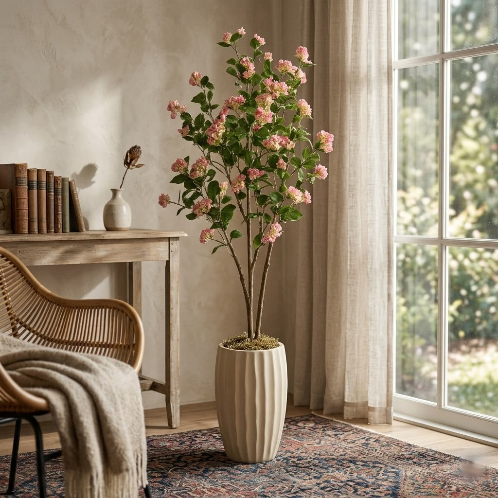 ENUTROF Artificial Pink Cherry Blossom Tree – 150cm Cherry Blossom Tree with Ceramic Pot ENUTROF