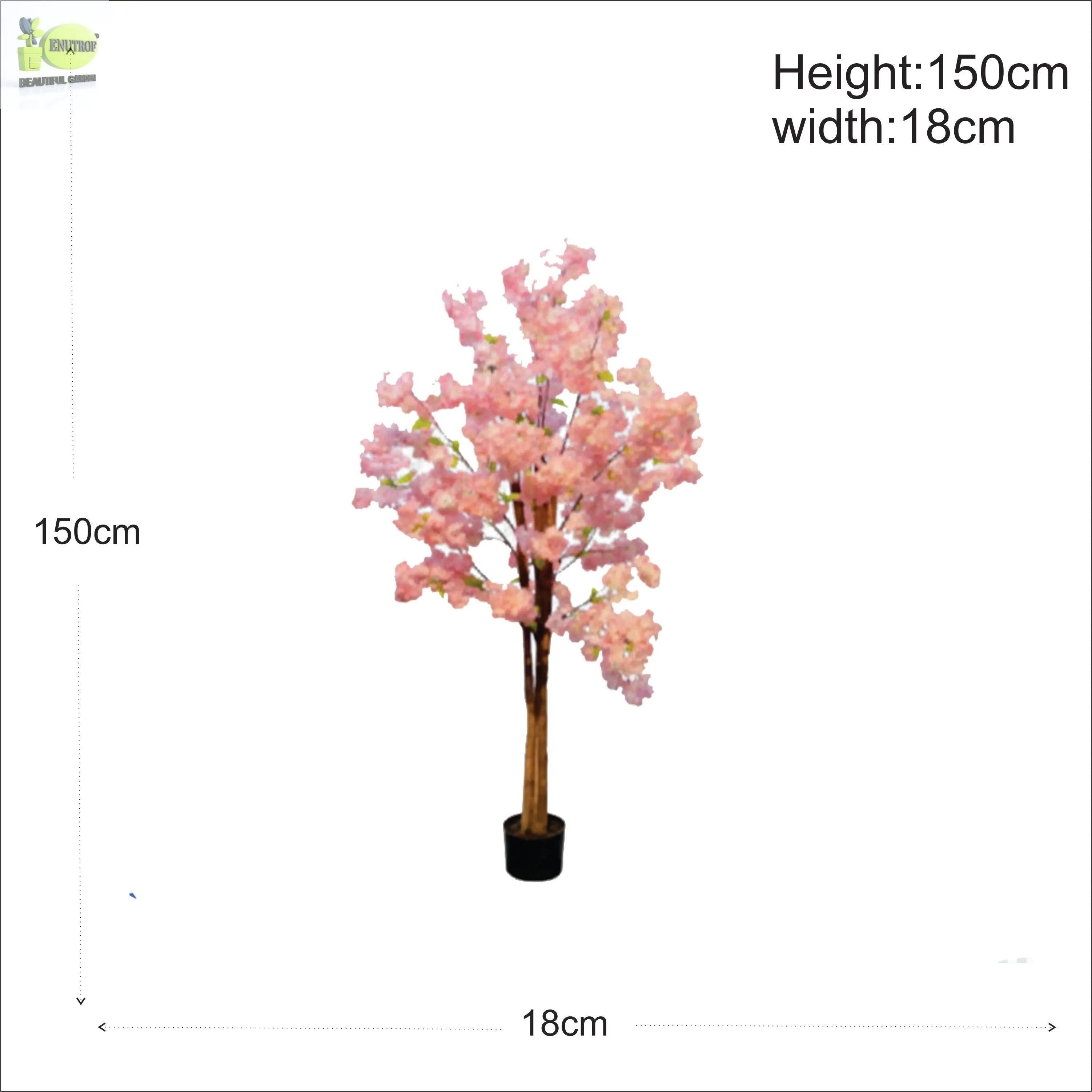 ENUTROF Artificial Pink Cherry Blossom Tree – 150cm Fluffy Fake Flowering Plant for Bridal Decor ENUTROF