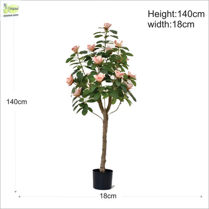 ENUTROF Artificial Pink Magnolia Flowering Tree – 140cm Fake Blooming Plant for Home Decor ENUTROF