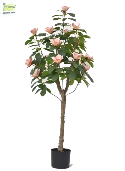 ENUTROF Artificial Pink Magnolia Flowering Tree – 140cm Fake Blooming Plant for Home Decor ENUTROF