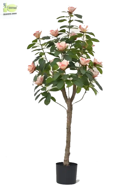 ENUTROF Artificial Pink Magnolia Flowering Tree – 140cm Fake Blooming Plant for Home Decor ENUTROF