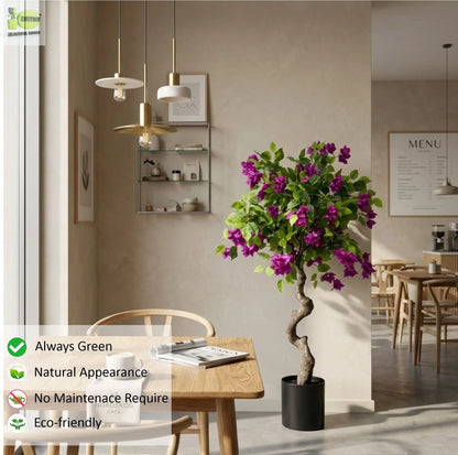 ENUTROF Artificial Purple Bougainvillea Bonsai Tree – 120cm Fake Flowering Plant for Home Decor ENUTROF
