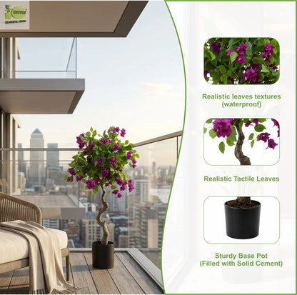 ENUTROF Artificial Purple Bougainvillea Bonsai Tree – 120cm Fake Flowering Plant for Home Decor ENUTROF