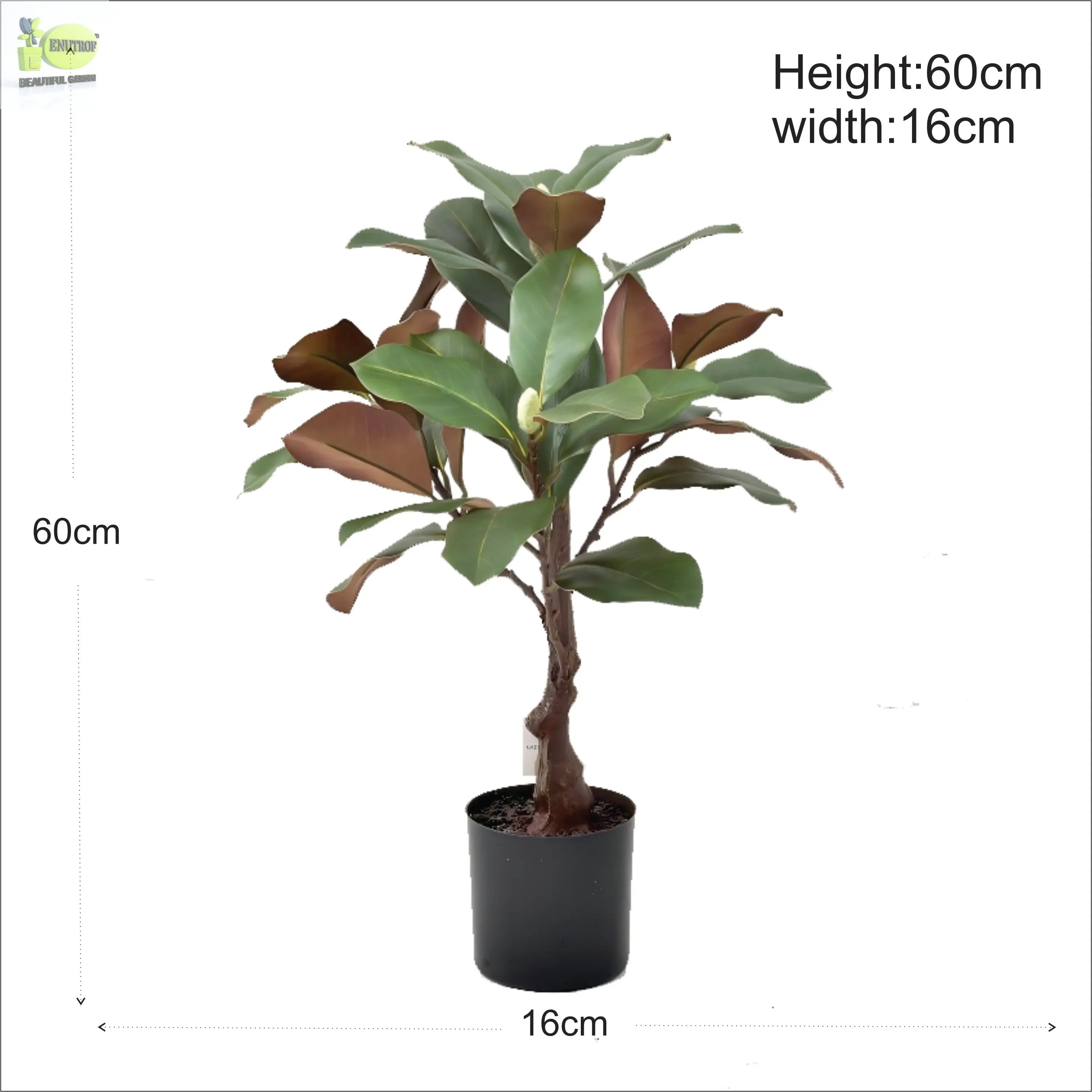 ENUTROF Artificial Rubber Plant Ficus Elastica – 60cm Compact Fake Plant for Desk & Home Decor ENUTROF