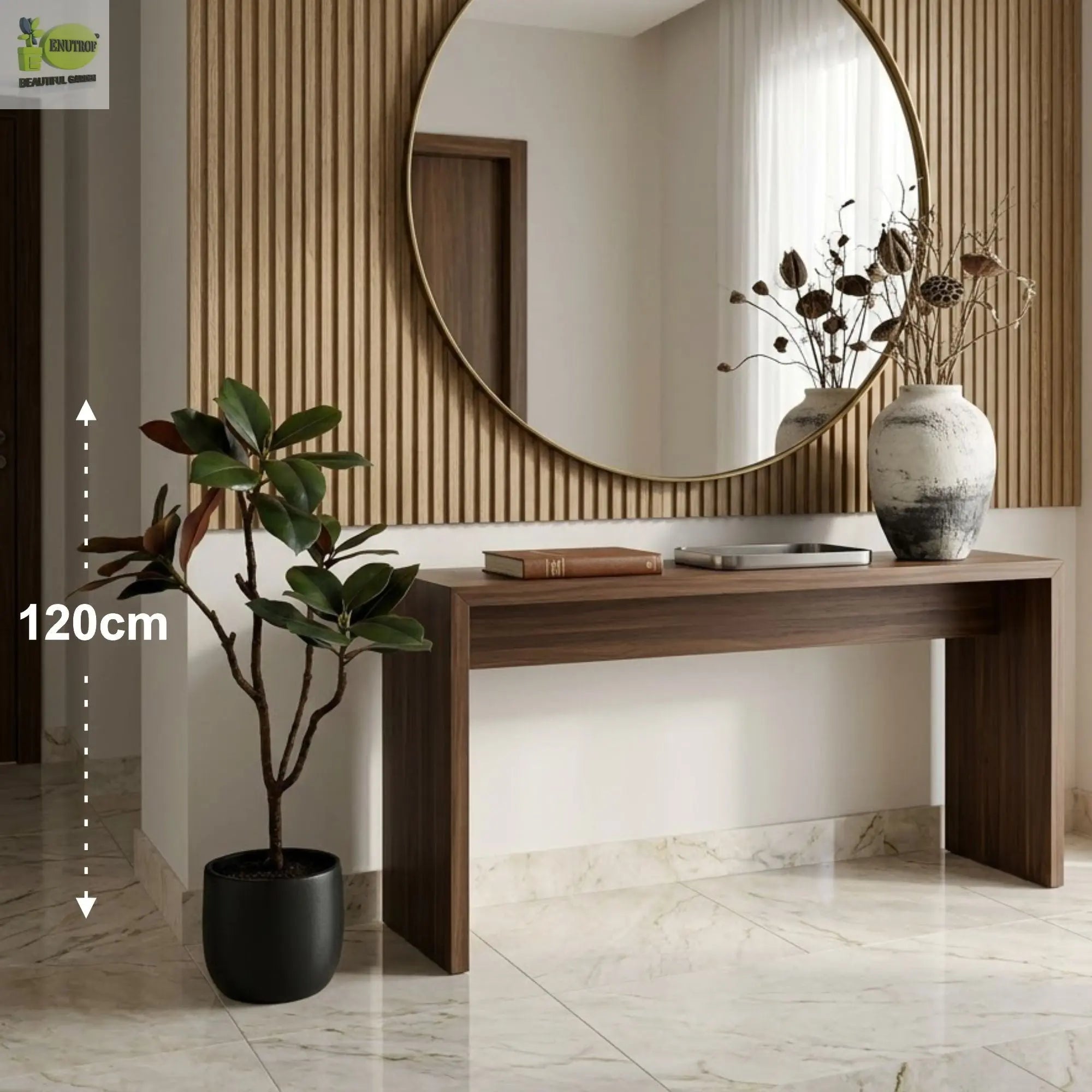 ENUTROF Artificial Rubber Tree Dark Leaf – 120cm Ficus Elastica Fake Plant for Modern Decor ENUTROF