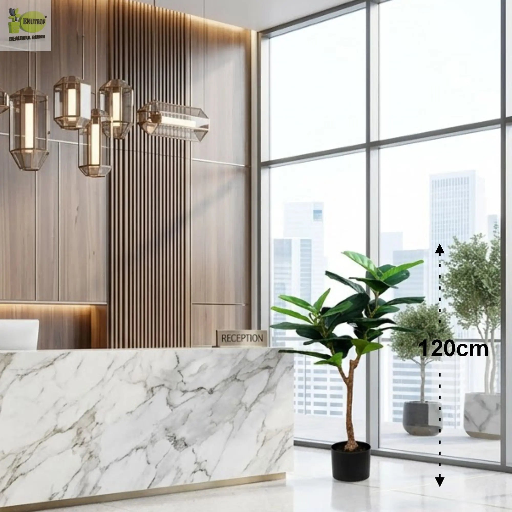 ENUTROF Artificial Rubber Tree Ficus Elastica – 120cm Fake Indoor Plant for Home Decor ENUTROF