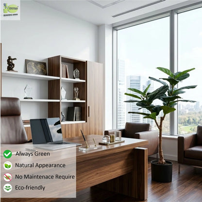 ENUTROF Artificial Rubber Tree Ficus Elastica – 120cm Fake Indoor Plant for Home Decor ENUTROF