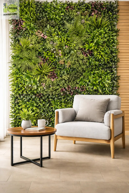 ENUTROF Artificial Vertical Garden Wall Panel(1*1 MTR) – Premium Lush Green Fake Living Wall for Office & Home ENUTROF
