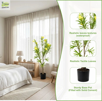 ENUTROF Artificial Yellow Flowering Oleander Tree – 120cm Fake Blooming Plant for Home Decor ENUTROF
