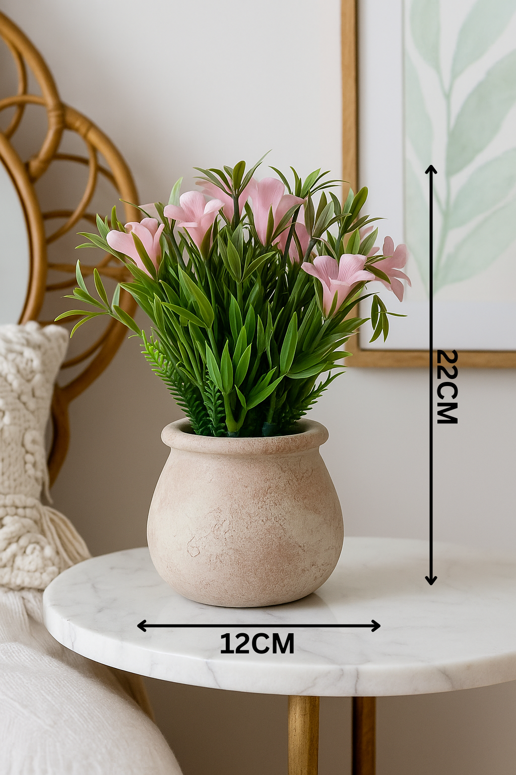 Plastic Flower with Brick-Red Pulp Pot | Elegant Artificial Table Décor (22cm) Enutrof Decor