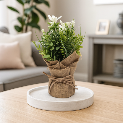 Cloth Bonsai with Sack | Rustic Artificial Table Décor(20 cm) Enutrof Decor