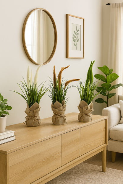 Plastic Bonsai with Sack | Onion Grass Artificial Table Décor (48 CM) Enutrof Decor