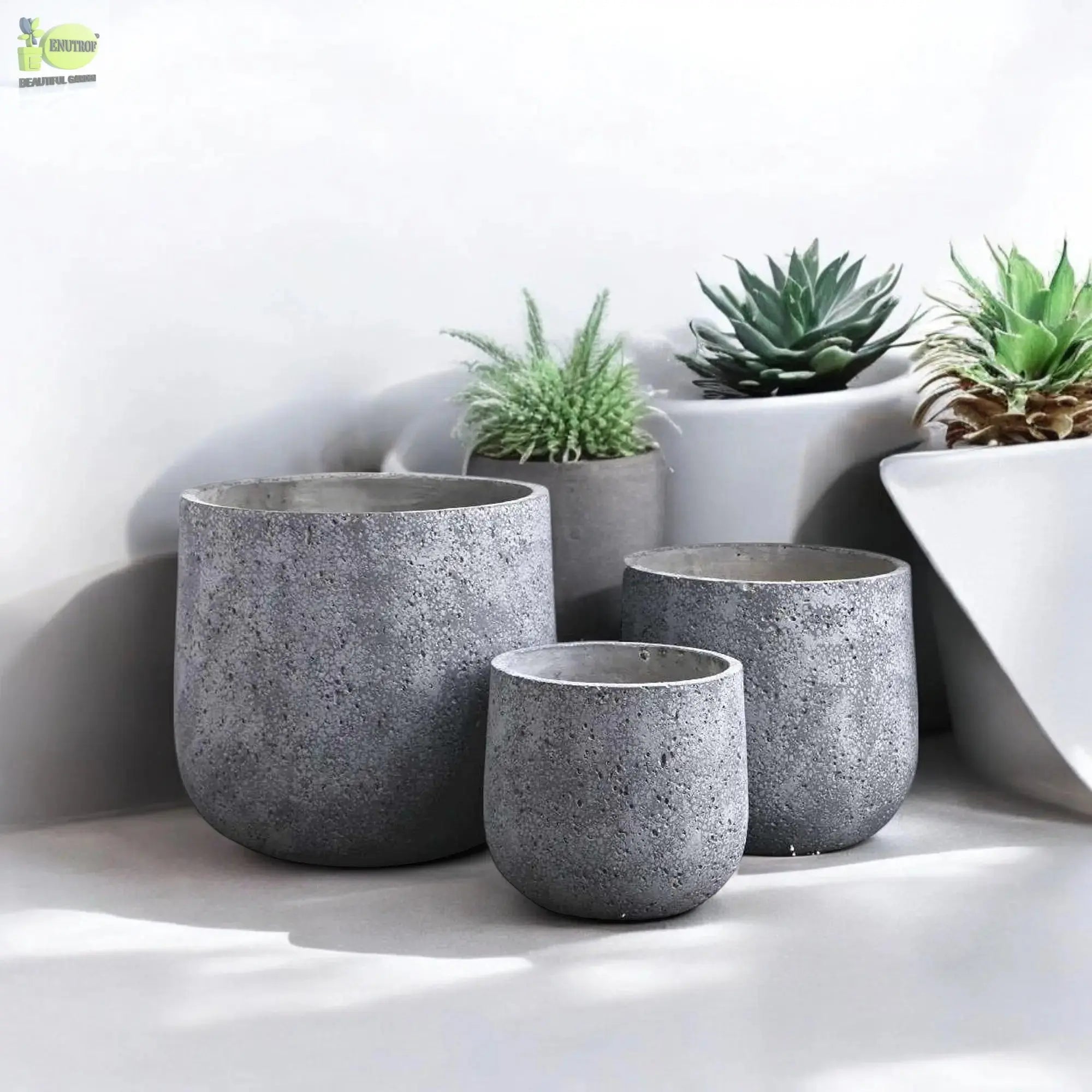 Enutrof Stone Textura Round Planter Pot Enutrof Decor