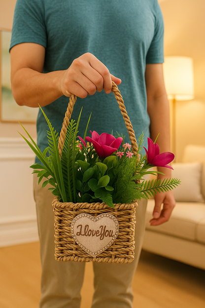 Cloth Flower with Basket | Elegant Artificial Floral Table Décor(20CM) Enutrof Decor