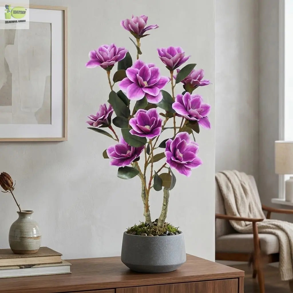 Magnolia Flower Artificial Plant with White Pot | 95 cm Height Enutrof Decor