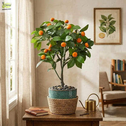 Orange Artificial Plant with White Pot | 70 cm Height Enutrof Decor