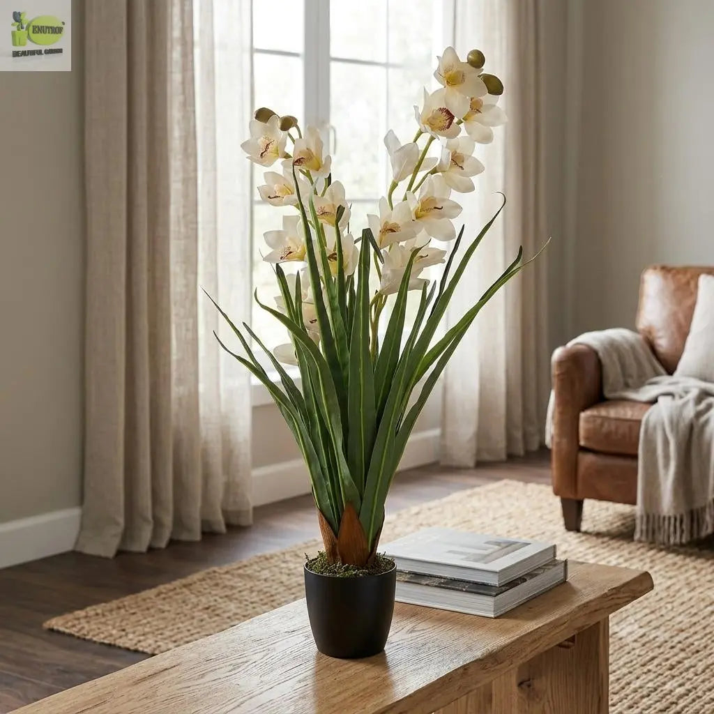 Orchid Artificial Plant with White Pot | 90 cm Height Enutrof Decor