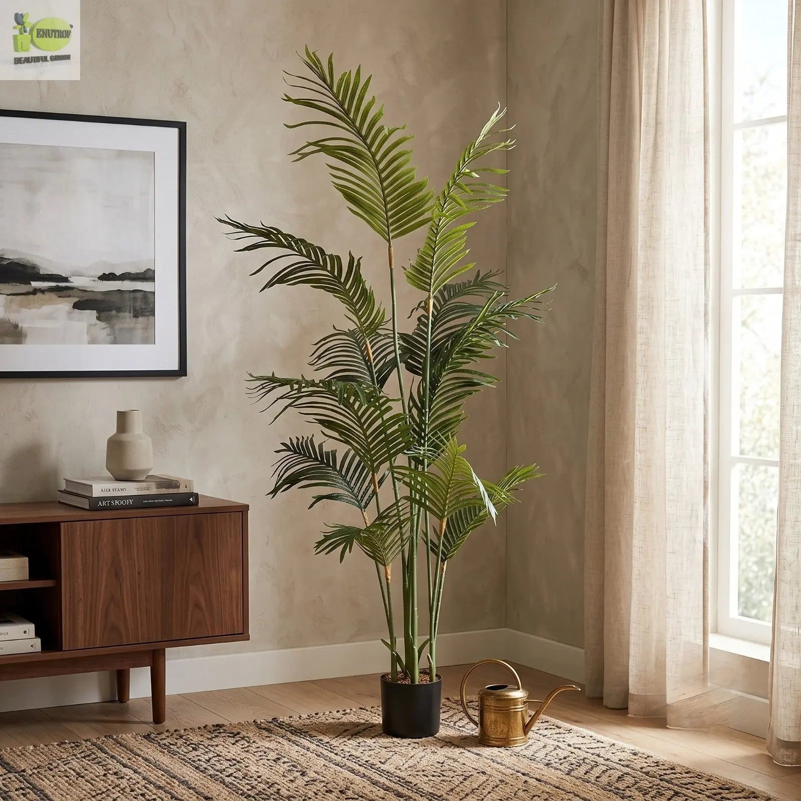 Palm Artificial Plant with White Pot |180cm Height Enutrof Decor
