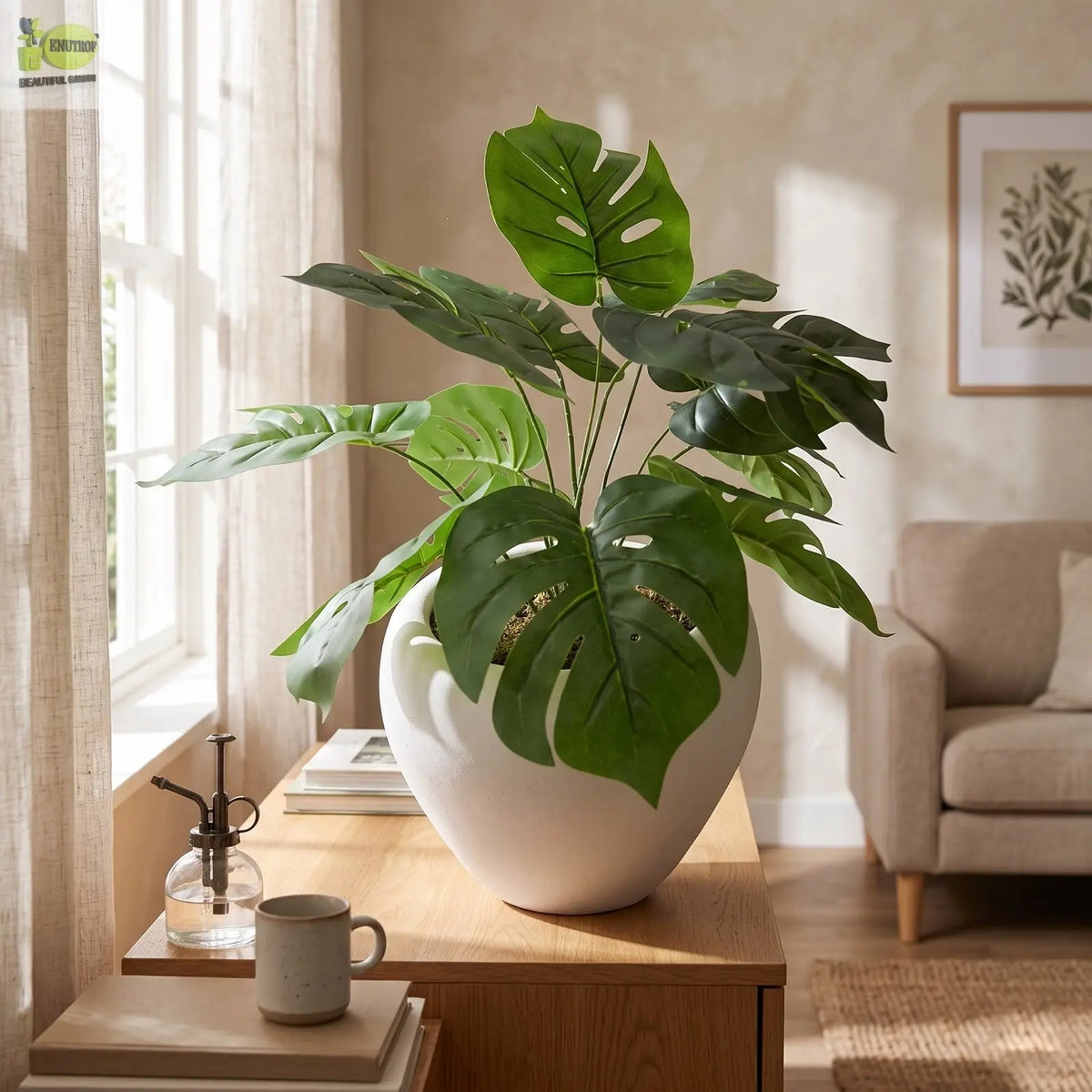 Swiss Cheese Plant Real Touch Artificial (56 cm) with Pot Enutrof Decor