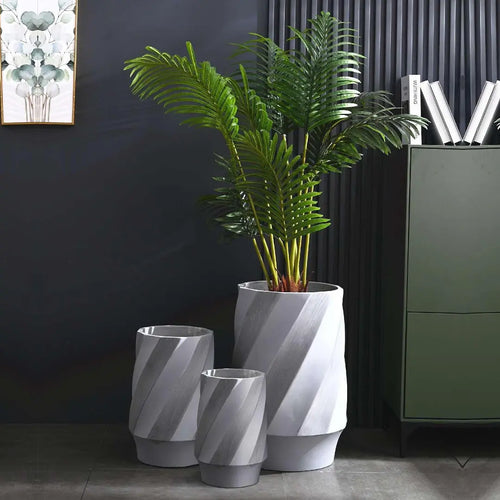 Gray Fiber Pot With Cross Stripe My Store