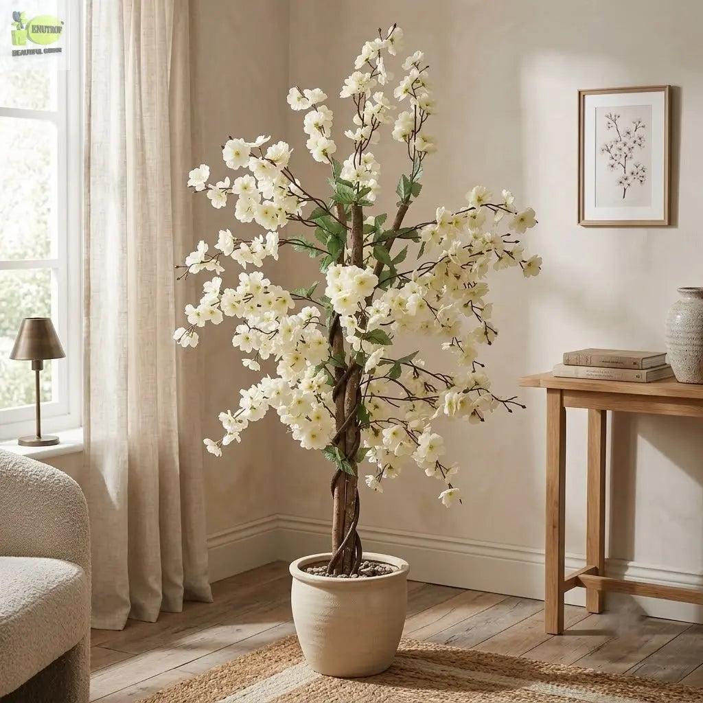 Winter Sweet Artificial Plant (120 cm) with White Planter Enutrof Decor