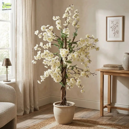 Winter Sweet Artificial Plant (120 cm) with White Planter Enutrof Decor