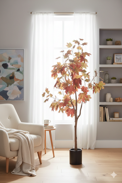 ENUTROF Artificial Autumn Maple Tree – 150cm Dramatic Red-Orange Fake Plant for Home Decor ENUTROF