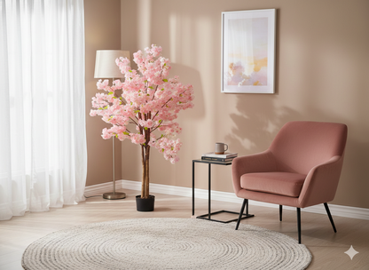 ENUTROF Artificial Pink Cherry Blossom Tree – 150cm Fluffy Fake Flowering Plant for Bridal Decor ENUTROF