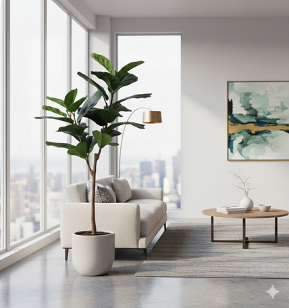 ENUTROF Artificial Rubber Tree Ficus Elastica – 120cm Fake Indoor Plant for Home Decor ENUTROF