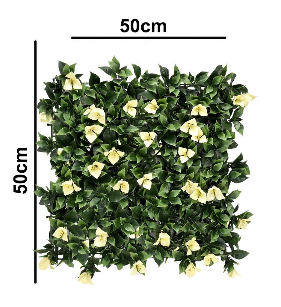 Artificial Indoor Vertical Wall Garden With White Flowers Size: 50cm x 50cm || No:55/22