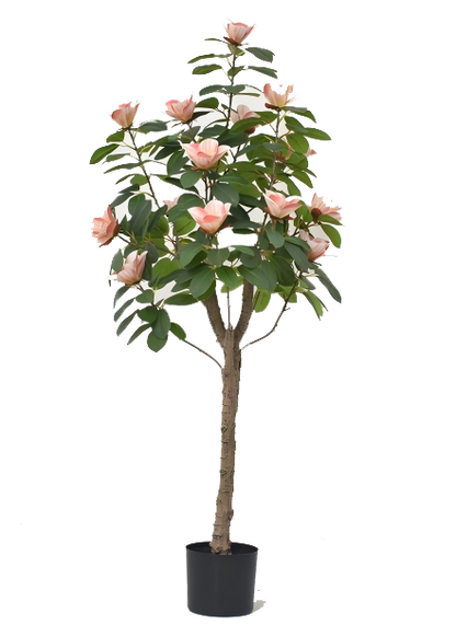 ENUTROF Artificial Pink Magnolia Flowering Tree – 140cm Fake Blooming Plant for Home Decor ENUTROF