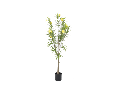 ENUTROF Artificial Yellow Flowering Oleander Tree – 120cm Fake Blooming Plant for Home Decor ENUTROF