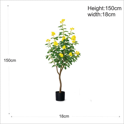 ENUTROF Artificial Golden Cassia Flowering Tree – 150cm Fake Yellow Blooming Plant for Home Decor ENUTROF