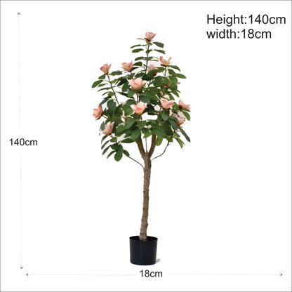 ENUTROF Artificial Pink Magnolia Flowering Tree – 140cm Fake Blooming Plant for Home Decor ENUTROF